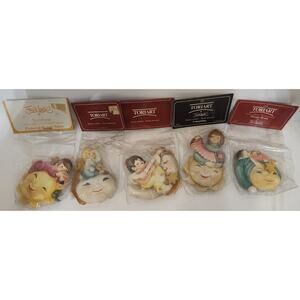 (5) Vintage ANRI Italy Toriart Ornaments "Sleepy Head", "Moon", "Sunshine", "Con